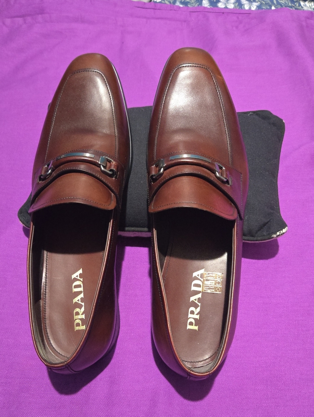 Prada Brown Leather Bit-Detail Loafers
